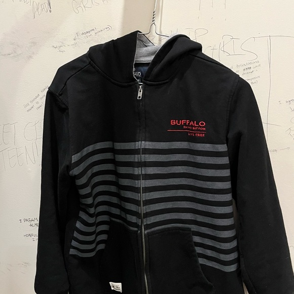 BUFFALO DAVID BITTON black & grey striped hoodie - Picture 1 of 3